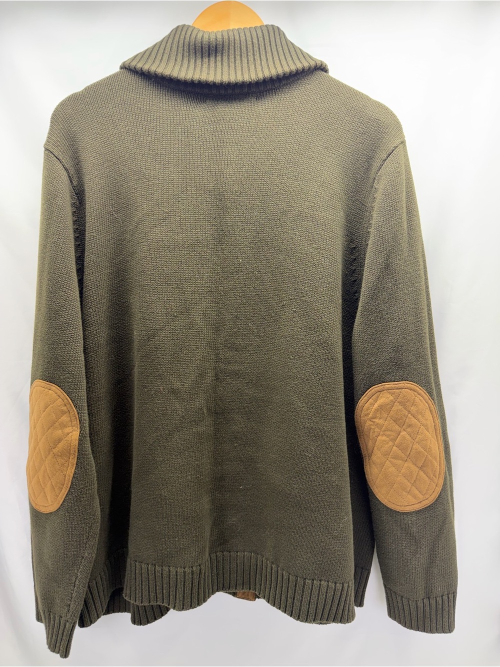 Lauren Ralph Lauren Cardigan Sweater Womens 3X Olive Green Suede Elbow Patch Kni - Picture 9 of 9